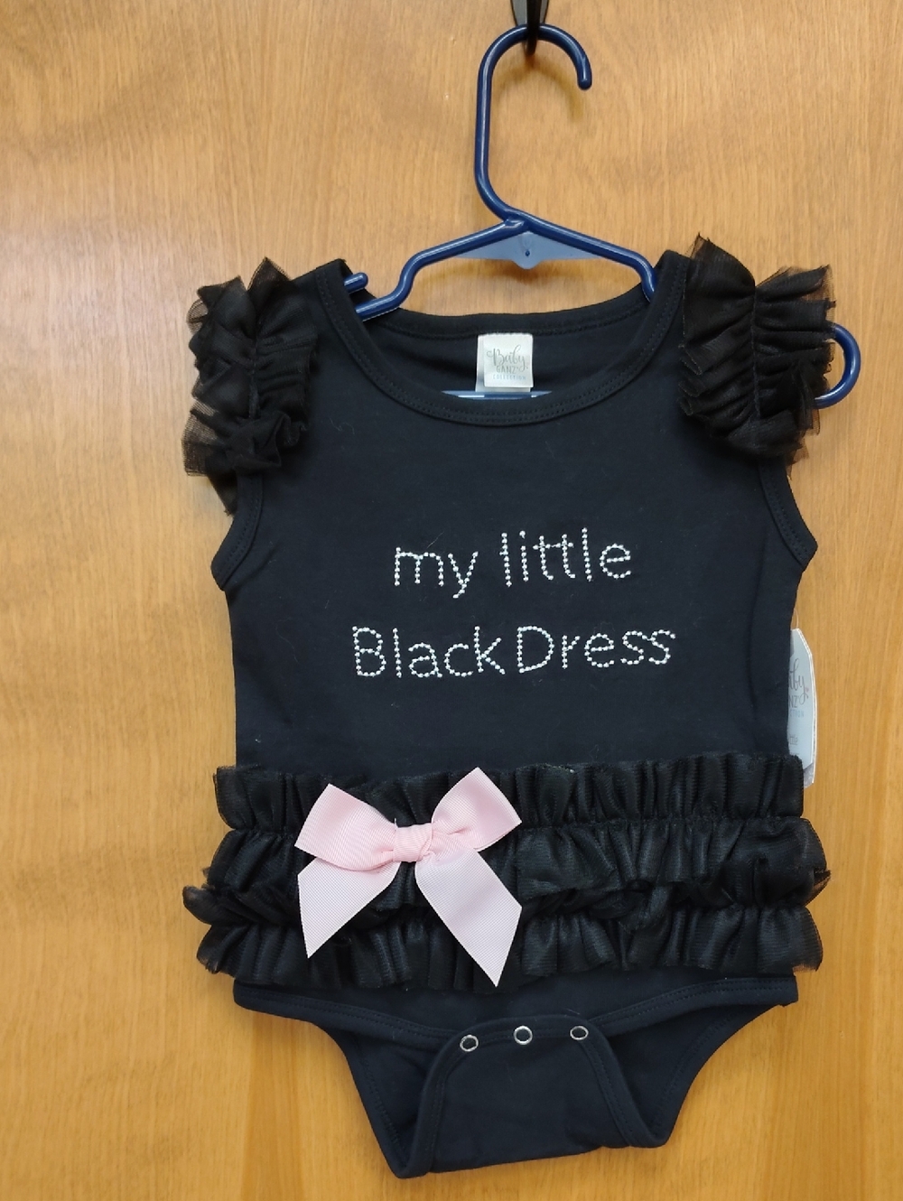 Baby GANZ Black Baby Ruffled Onesie with Pink Bow